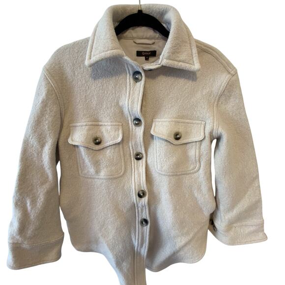 Quince Jackets & Blazers - Quince Women's 100% Merino Wool Shirt Jacket Size S Heather Bone Beige Preppy